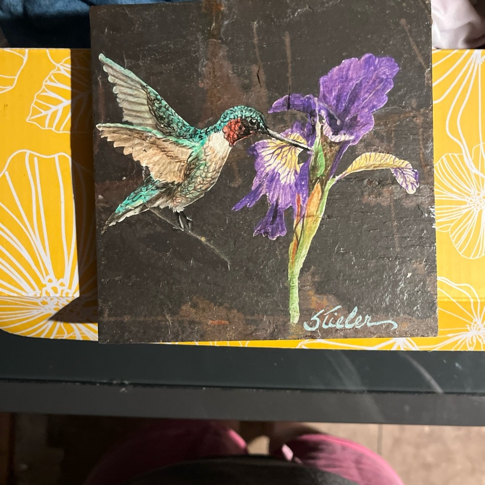 Hummingbird and Iris Art Tile